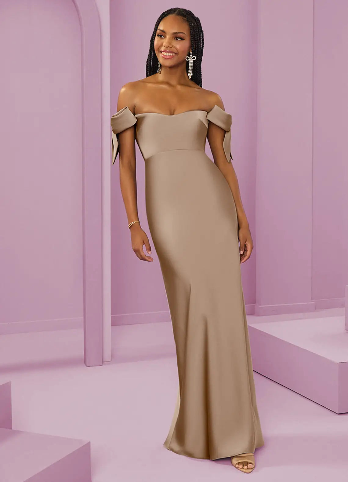 glamorous bridesmaid dresses Taupe Satin with Off-the-Shoulder Bow Sle – Veloura Dress slip-ons COS Black Linen Cotton line/Princess;Neckline Color:Aqua Print