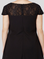 Mother of the Bride Dress Formal Little Black Dress Plus Size Knee Length Chiffon Lace Short Sleeve No with Pleats Beading Lace