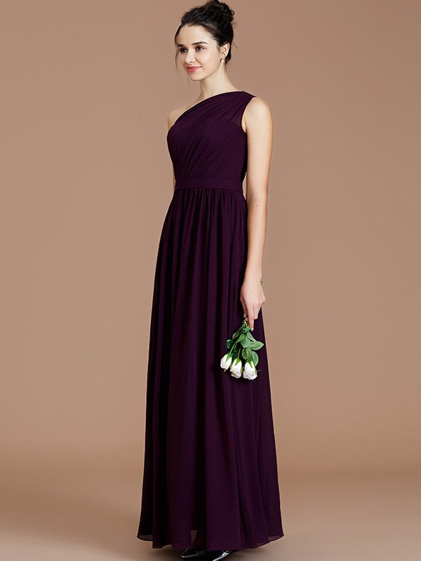 A Line One Shoulder Sleeveless Ruched Chiffon Bridesmaid Dress For Elegant Wedding Party Attire