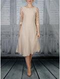 Mother Of The Bride Dress Elegant Tea Length Chiffon Lace Scoop Neck Half Sleeve With Ruffles For The Bride's Mother