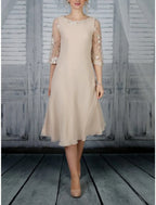 Mother Of The Bride Dress Elegant Tea Length Chiffon Lace Scoop Neck Half Sleeve With Ruffles For The Bride's Mother