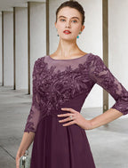 Plus Size Elegant Mother Of The Bride Dress With Appliques Chiffon Lace Sequin Three Quarter Sleeve Ruched A Line