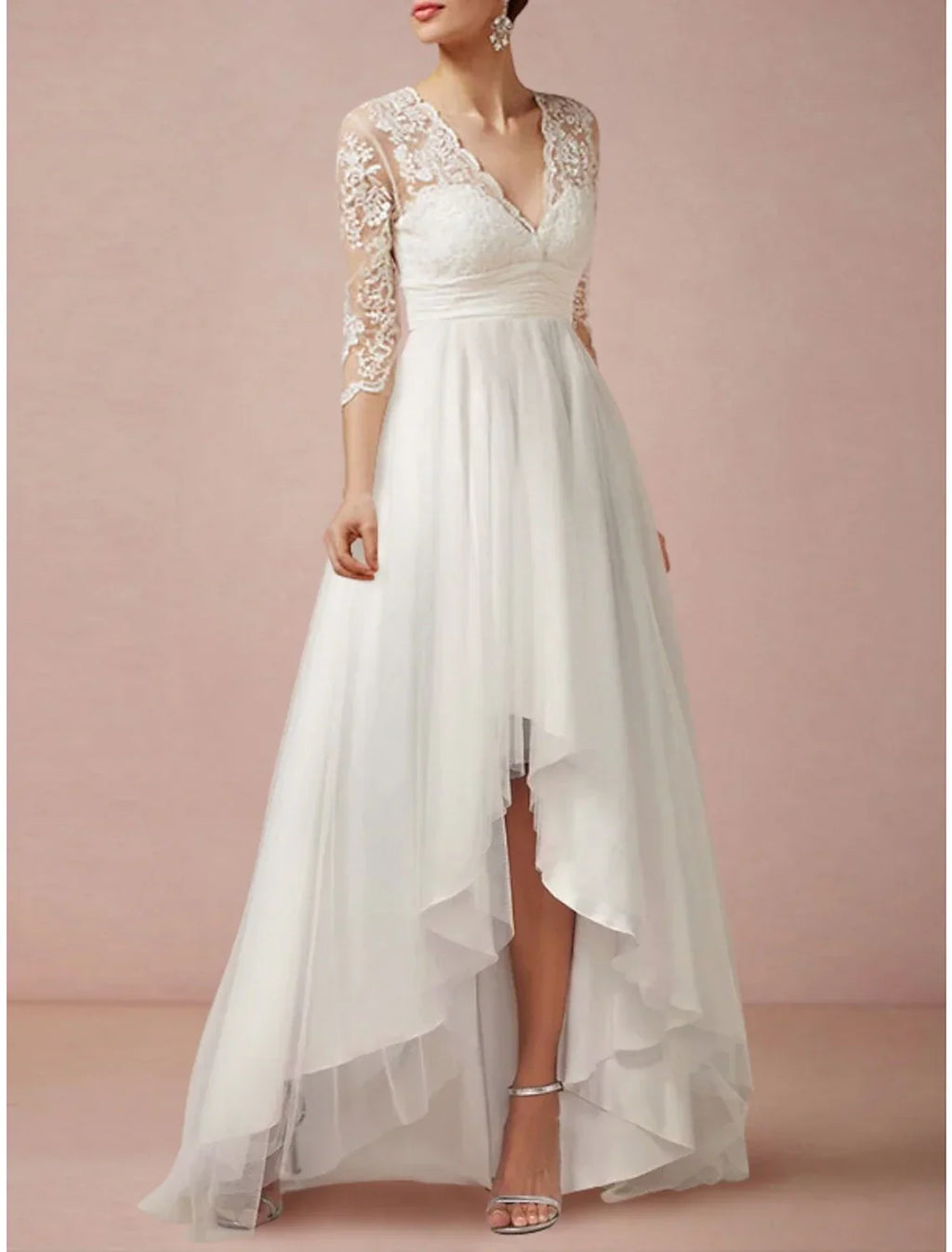 Mature Wedding Dresses For Elegant Brides V Neck Chiffon Gown With Pleats Ruched And Asymmetrical Details