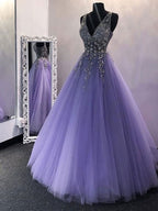 Elegant A Line Tulle Beaded Gown With V Neck For Bridesmaids Floor Length Sleeveless