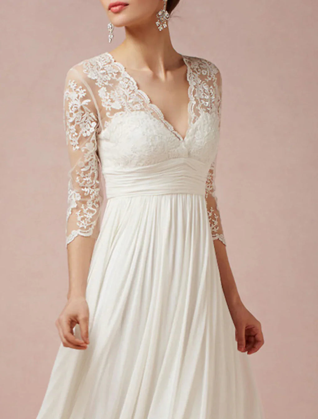 Mature Wedding Dresses For Elegant Brides V Neck Chiffon Gown With Pleats Ruched And Asymmetrical Details