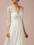 Mature Wedding Dresses For Elegant Brides V Neck Chiffon Gown With Pleats Ruched And Asymmetrical Details