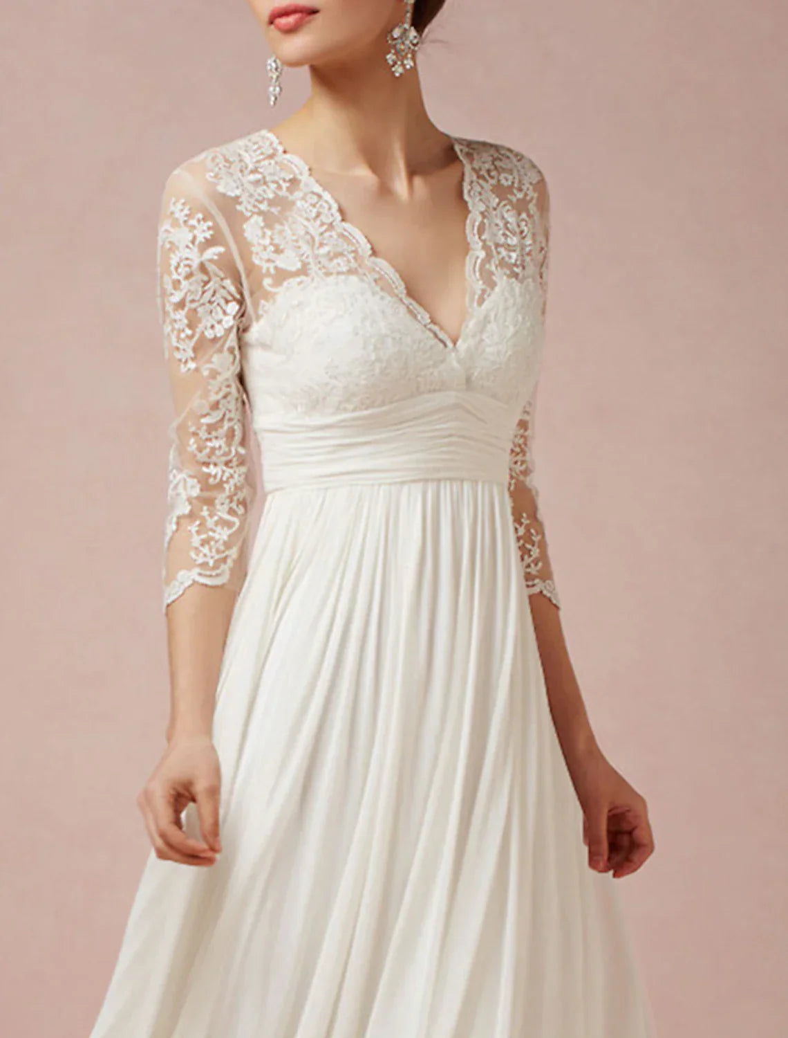 Mature Wedding Dresses For Elegant Brides V Neck Chiffon Gown With Pleats Ruched And Asymmetrical Details