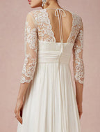 Mature Wedding Dresses For Elegant Brides V Neck Chiffon Gown With Pleats Ruched And Asymmetrical Details