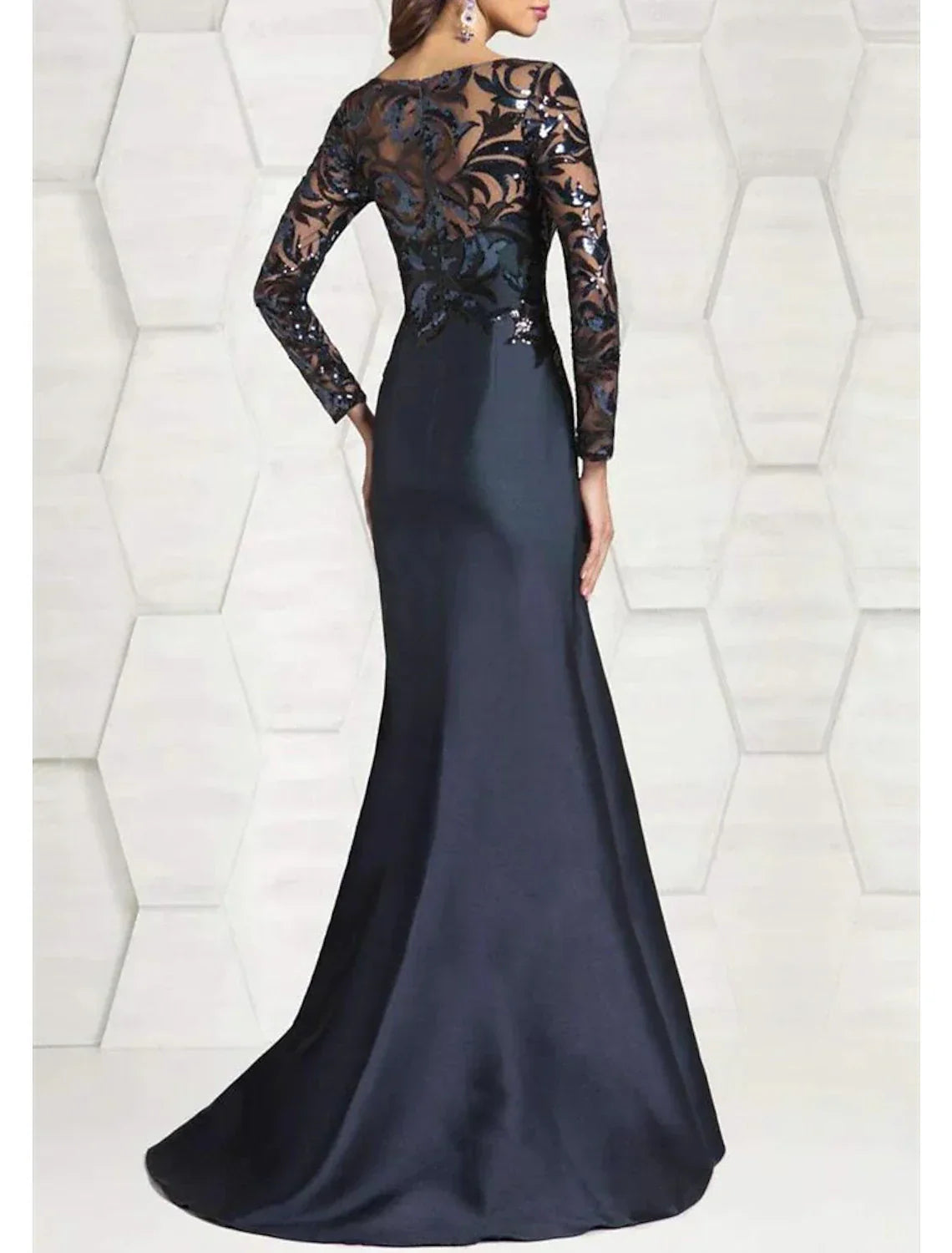 Mother Of The Bride Dress Mermaid Silhouette With Sparkle Satin Sequins Floor Length Jewel Neck For Mothers Of The Bride