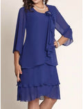 Mother Of The Bride Dress Chiffon Knee Length Petite Elegant Three Quarter Sleeve With Ruffles Appliques