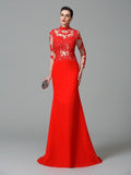 Trumpet/Mermaid High Neck Applique Long Sleeves Long Chiffon Dresses