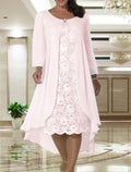 Plus Size Two Piece Mother Of The Bride Dress A Line Chiffon Lace Jacket Tea Length Elegant Fall Wedding Guest