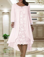 Plus Size Two Piece Mother Of The Bride Dress A Line Chiffon Lace Jacket Tea Length Elegant Fall Wedding Guest