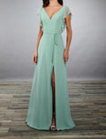 A-Line Bridesmaid Dress With Bateau Neck And Open Back Elegant Floor Length Chiffon Imitated Silk Gown For Bridesmaids