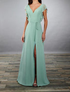 A-Line Bridesmaid Dress With Bateau Neck And Open Back Elegant Floor Length Chiffon Imitated Silk Gown For Bridesmaids