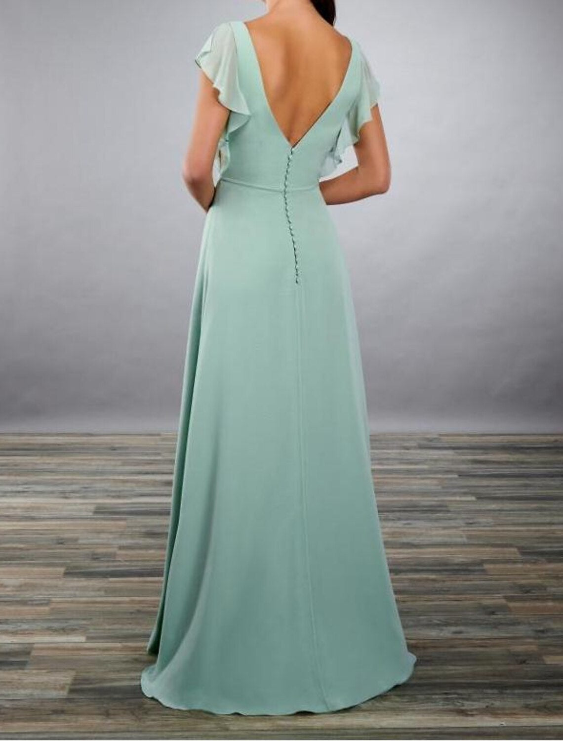 A-Line Bridesmaid Dress With Bateau Neck And Open Back Elegant Floor Length Chiffon Imitated Silk Gown For Bridesmaids