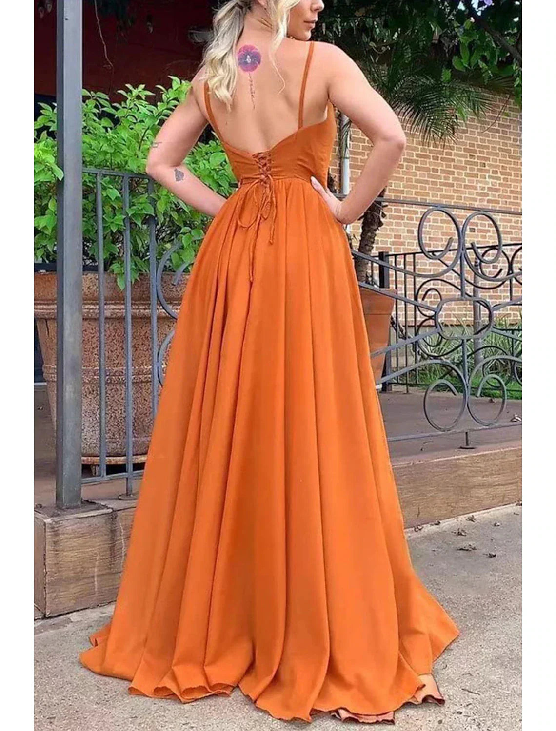 Bridesmaid Dresses A Line V Neck Slit Chiffon Pleated Long Formal Evening Gown For Wedding Party