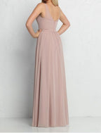Bridesmaid Dress Illusion Neck Floor Length Pink Chiffon Shantung Imitated Silk Draping And Ruching