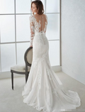 Engagement Open Back Formal Wedding Dresses Long Sleeve V Neck Lace With