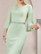 Mother Of The Bride Dress Mermaid Silhouette Beaded Chiffon Tea Length Three Quarter Sleeve Wedding Guest