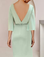 Mother Of The Bride Dress Mermaid Silhouette Beaded Chiffon Tea Length Three Quarter Sleeve Wedding Guest
