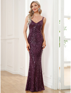 Evening Gown Sexy Dress Party Wear Floor Length Sleeveless V Neck Sequined Backless with Sequin