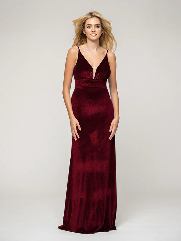Velvet Bridesmaid Dress Long Velvet Sheath With V Back For Elegant Wedding Party For Bridesmaids