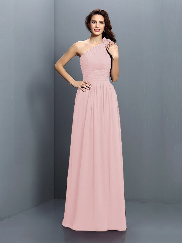 A Line One Shoulder Pleated Long Chiffon Bridesmaid Dress Elegant Sleeveless Gown For Bridesmaids