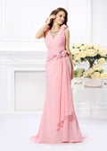 Bridesmaid Dresses Trumpet Mermaid Silhouette V Neck Handcrafted Flower Applique Chiffon Sleeveless Long For Bridesmaids