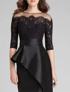 Elegant Satin Lace Mermaid Mother Of The Bride Dress With Jewel Neck Floor Length Ruffles