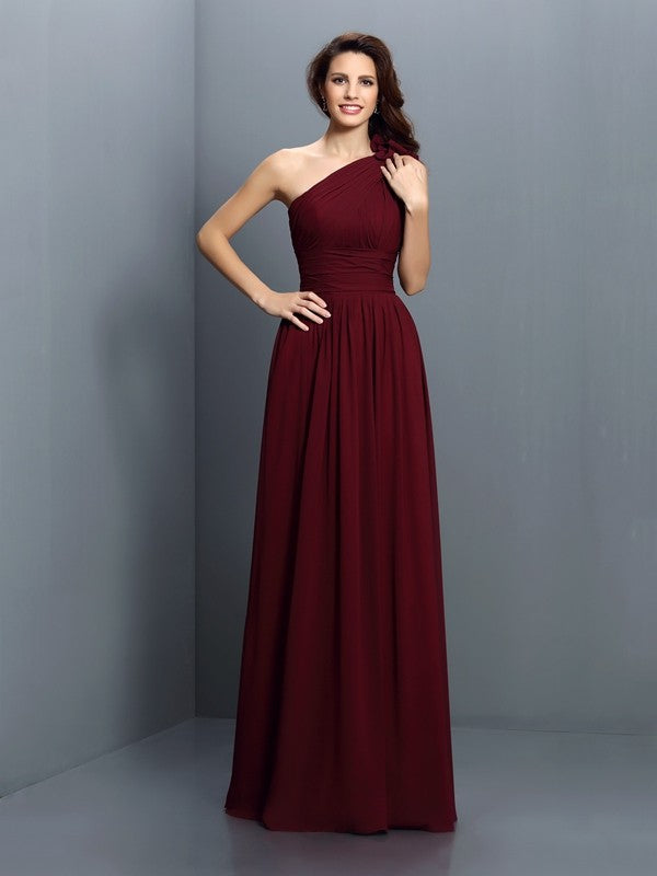 A Line One Shoulder Pleated Long Chiffon Bridesmaid Dress Elegant Sleeveless Gown For Bridesmaids