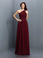 A Line One Shoulder Pleated Long Chiffon Bridesmaid Dress Elegant Sleeveless Gown For Bridesmaids