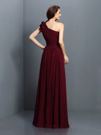 A Line One Shoulder Pleated Long Chiffon Bridesmaid Dress Elegant Sleeveless Gown For Bridesmaids