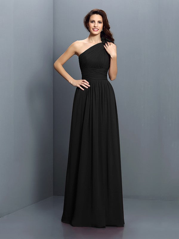 A Line One Shoulder Pleated Long Chiffon Bridesmaid Dress Elegant Sleeveless Gown For Bridesmaids