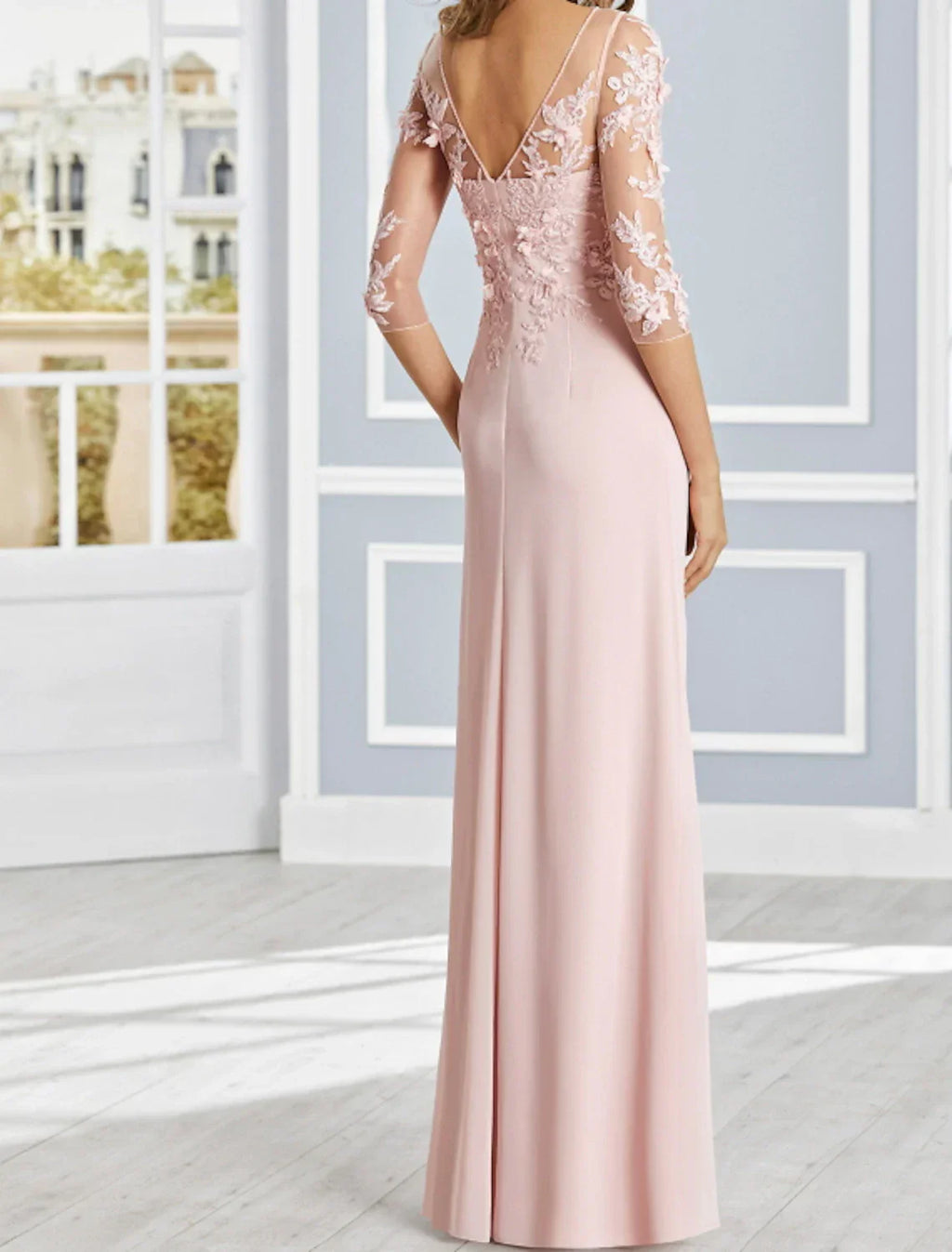 Lux Floral Illusion Neck Floor Length Sheath Evening Dress For Brides Engagement Gown With Ruffles Appliques