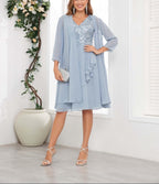 Mother of the Bride or Groom Dresses Two Pieces Knee Length Lace Chiffon Formal Dress Wedding Guests Dresses