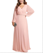 Mother of the Bride or Groom Dresses Women's Beads Waist Long Sleeves V Neck Plus Size Formal Dress Wedding Guests Dresses