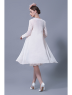 Two Piece Mother of the Bride Dress Church Elegant Jewel Neck Knee Length Lace Sleeve with Embroidery