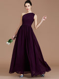 A Line One Shoulder Sleeveless Ruched Chiffon Bridesmaid Dress For Elegant Wedding Party Attire