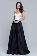 Luxurious Satin Black And White Strapless Evening Dress With Sweetheart Neckline For Women