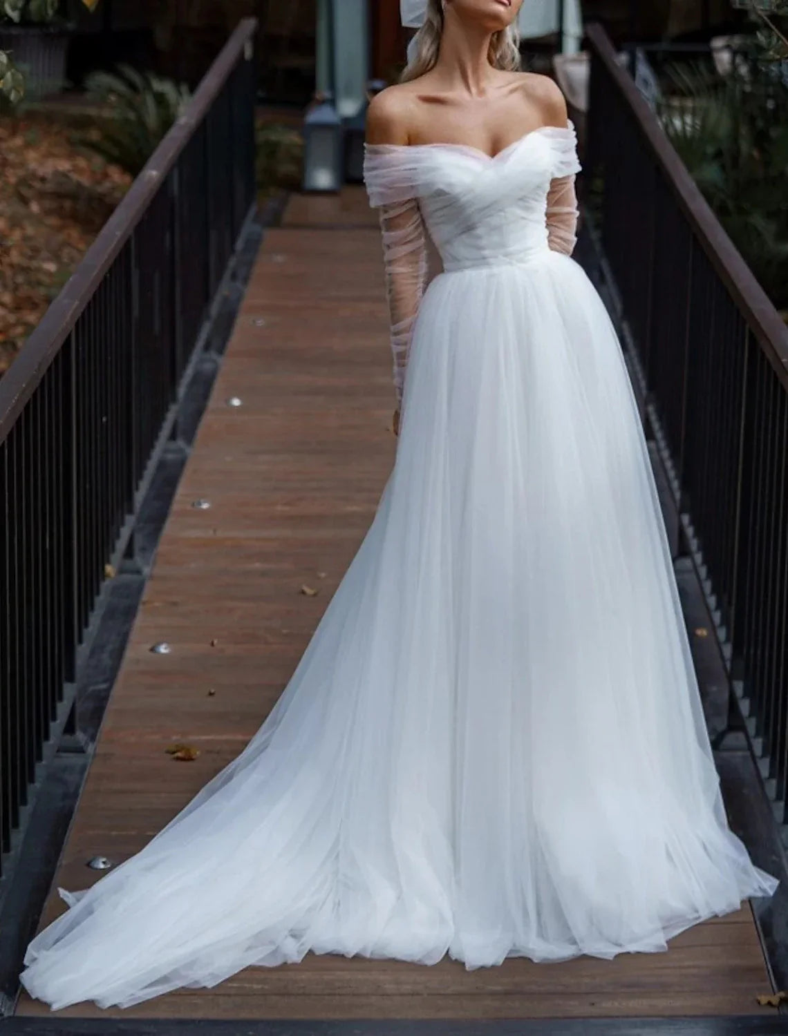 Elegant A Line Satin Wedding Dress For Brides Off Shoulder Long Sleeve Court Train With Sash