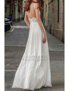 Beach Boho Wedding Dresses A Line Gown With Camisole V Neck Spaghetti Straps Floor Length Chiffon Appliques For Brides