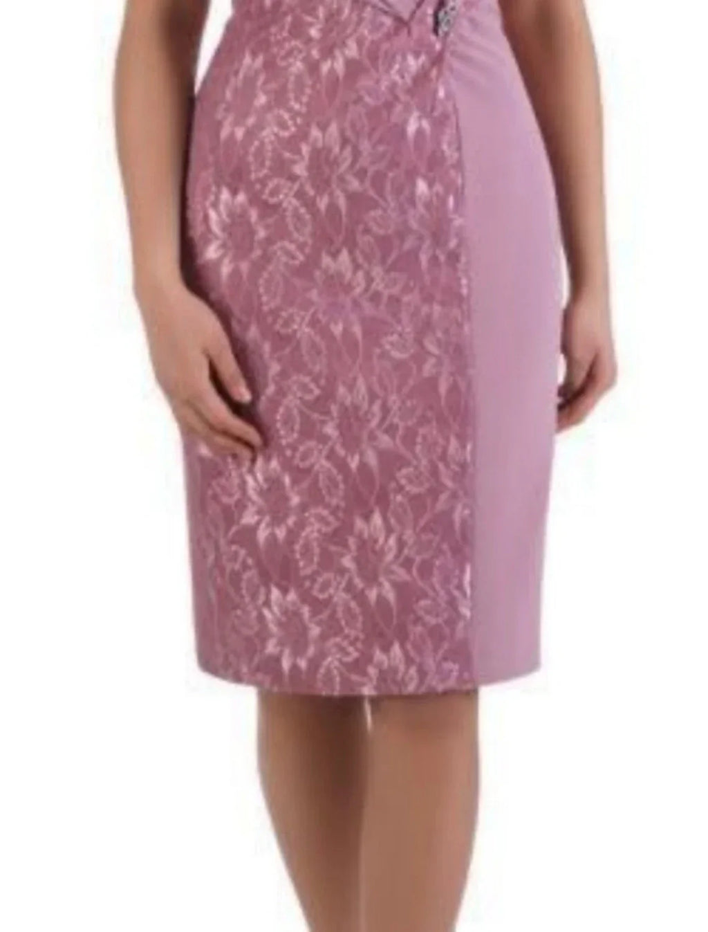 Mother Of The Bride Dress Knee Length Chiffon Lace Short Sleeve With Crystal Brooch For Elegant Wedding Moms