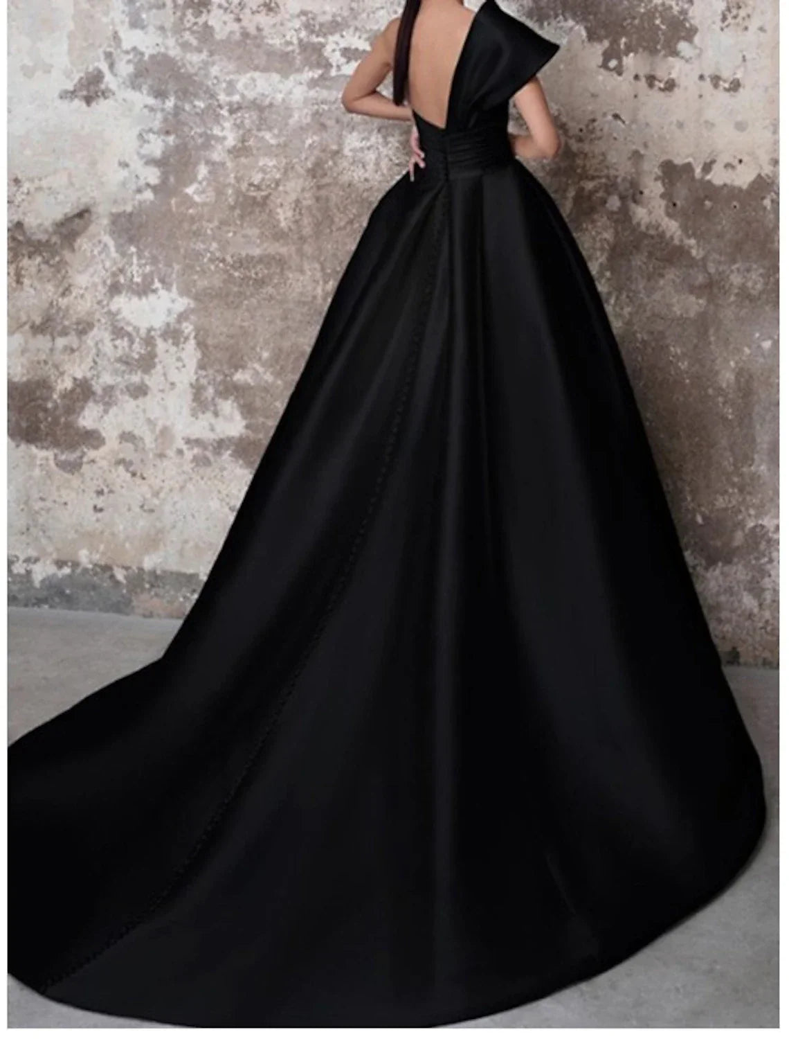 Elegant A-Line Evening Gown Satin Backless Ruched One-Shoulder With Court Train For Women