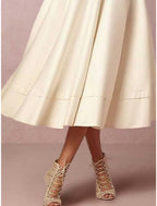 Mother Of The Bride Satin A Line Dress With V Neck Tea Length Half Sleeve Pleats Ruched Elegant