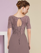 Two Piece A-Line Mother of the Bride Dress Formal Wedding Guest Elegant High Low V Neck Asymmetrical Length Chiffon Lace Short Sleeve Sleeve Wrap Included with Appliques