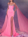 Mermaid / Trumpet Prom Dresses Sexy Dress Formal Wedding Guest Sweep / Brush Train Sleeveless Spaghetti Strap Chiffon with Crystals