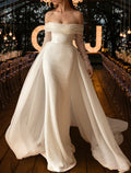 Beach Wedding Dress Mermaid Silhouette With Sequined Overskirts Off Shoulder Long Sleeve Glam Bride Gown