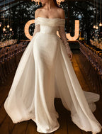 Beach Wedding Dress Mermaid Silhouette With Sequined Overskirts Off Shoulder Long Sleeve Glam Bride Gown