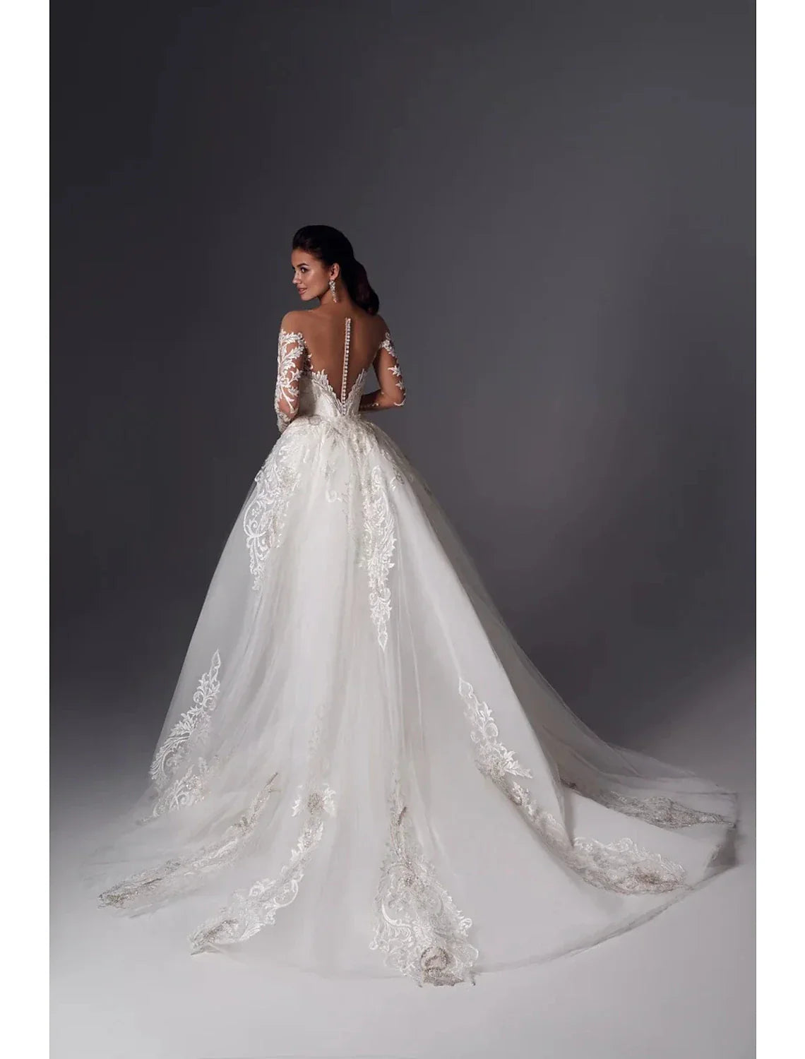 Mermaid Satin Wedding Dress Off Shoulder Long Sleeve With Court Train And Appliques For Brides